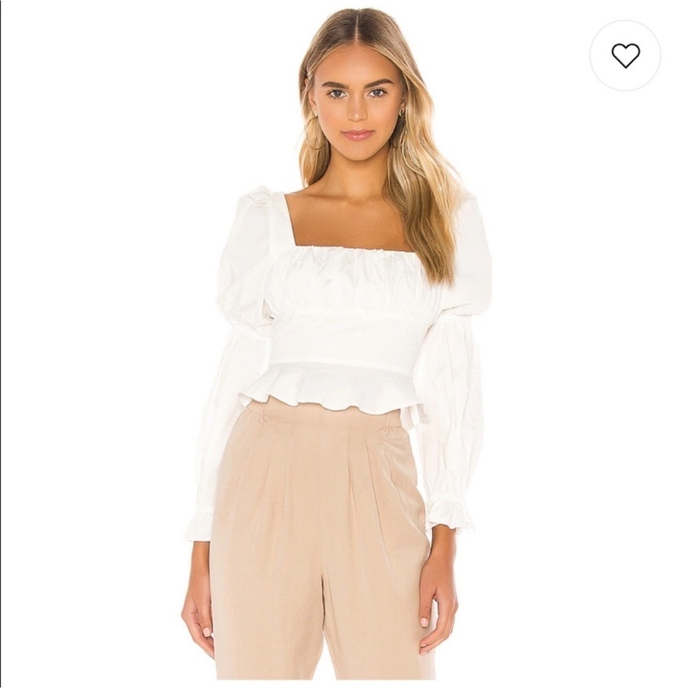 Majorelle Preston White Square Neck Peplum Long Sleeve Top